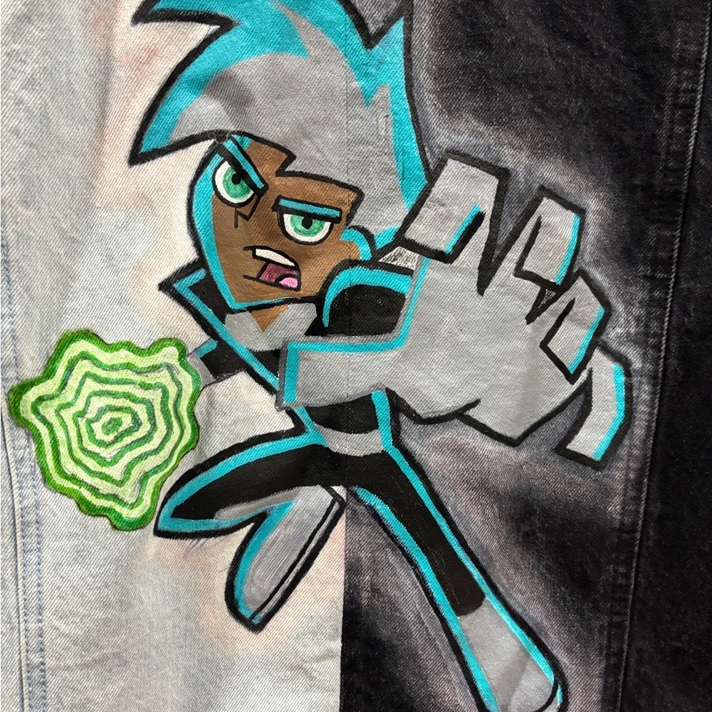 Men’s Custom Hand Painted Danny Phantom Design Denim Jacket - Sz M - Picture 3 of 6